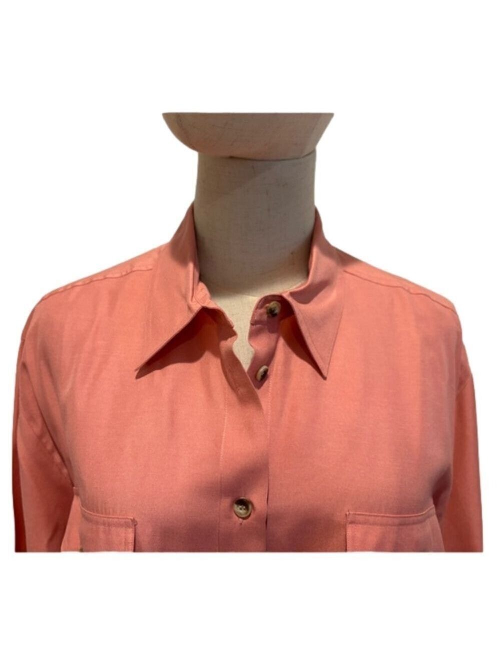 90s SAFARI STYLE BLOUSE LONG SLEEVE CLASSIC & CASUAL BUTTON DOWN PEACH 14 - Picture 7 of 15